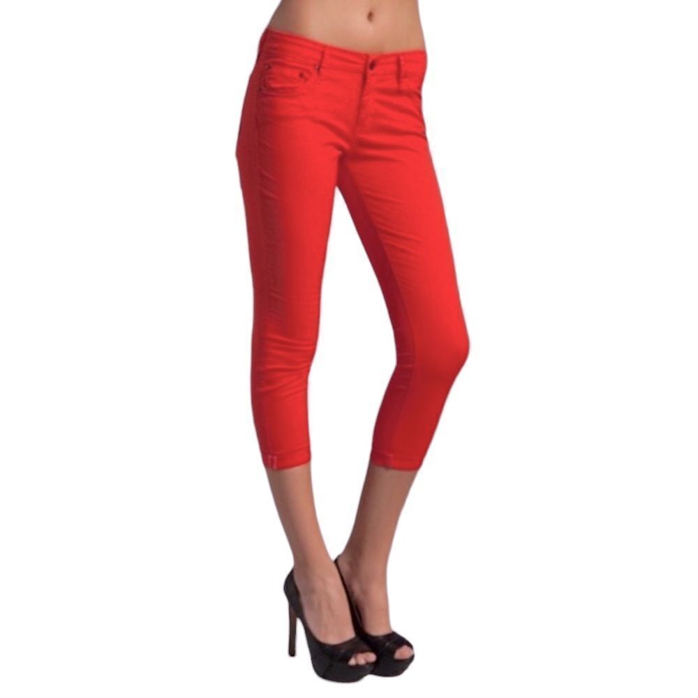 MOTHER Red Cropped Ankle Skinny Pants